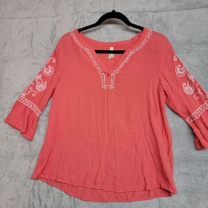 Roper Women's Mid-Sleeve Blouse Size Small Peach